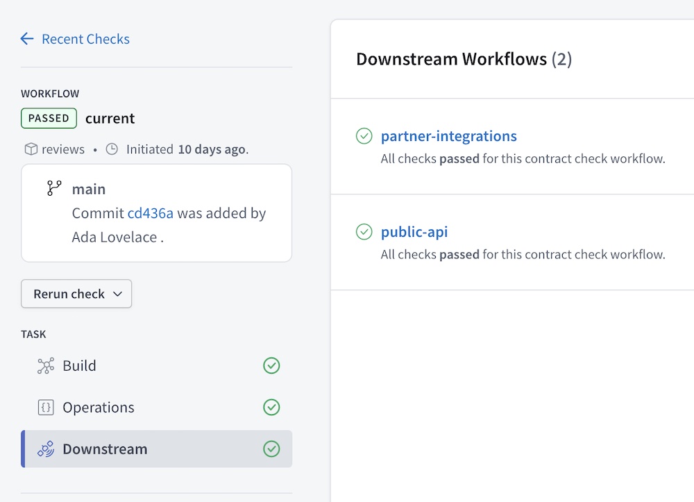 Downstream checks shown in Studio UI