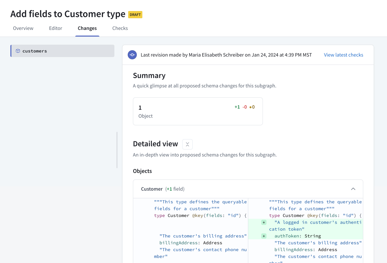 The schema proposals changes tab in GraphOS Studio